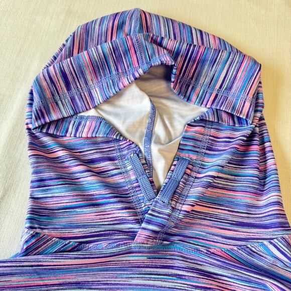 LAND'S END Athletic Pullover Hoodie Girls Youth Size L 10/12 Purple Pink Stripe - Picture 5 of 14